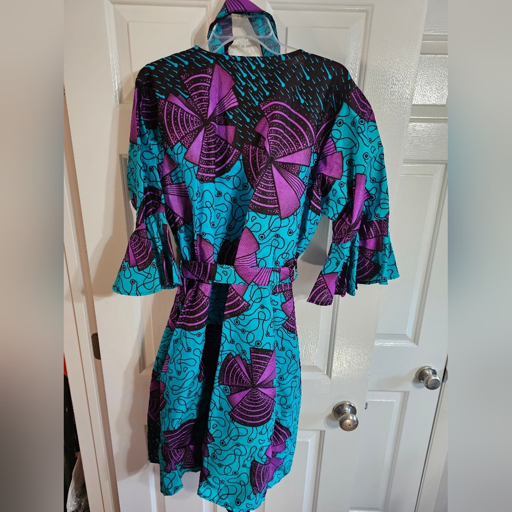 Marine Imports Womens Plus Ankara Turquoise Cotton Wax Print Dress Scarf Rare - Picture 6 of 8